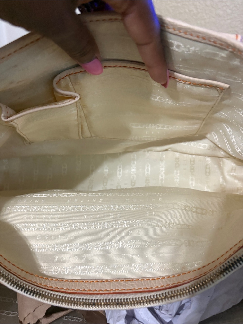 Celine Boogie Canvas Satchel - Orange & Cream Leather Trim with Tassels & Charm - Picture 15 of 16